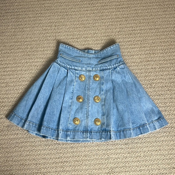 Balmain Pleated Denim Mini Skirt